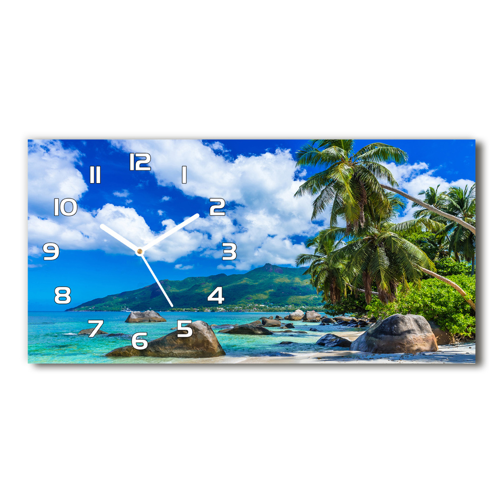 Horizontal rectangular wall clock Seychelles beach