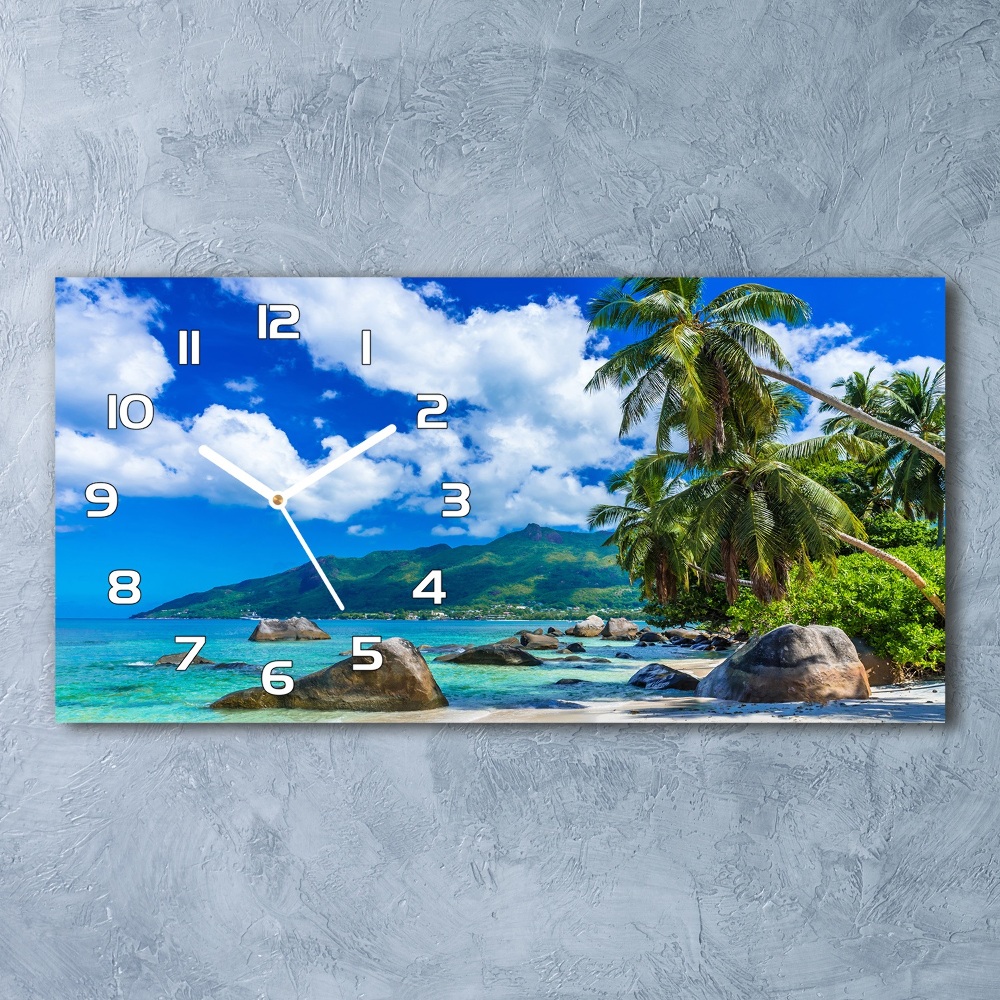 Horizontal rectangular wall clock Seychelles beach