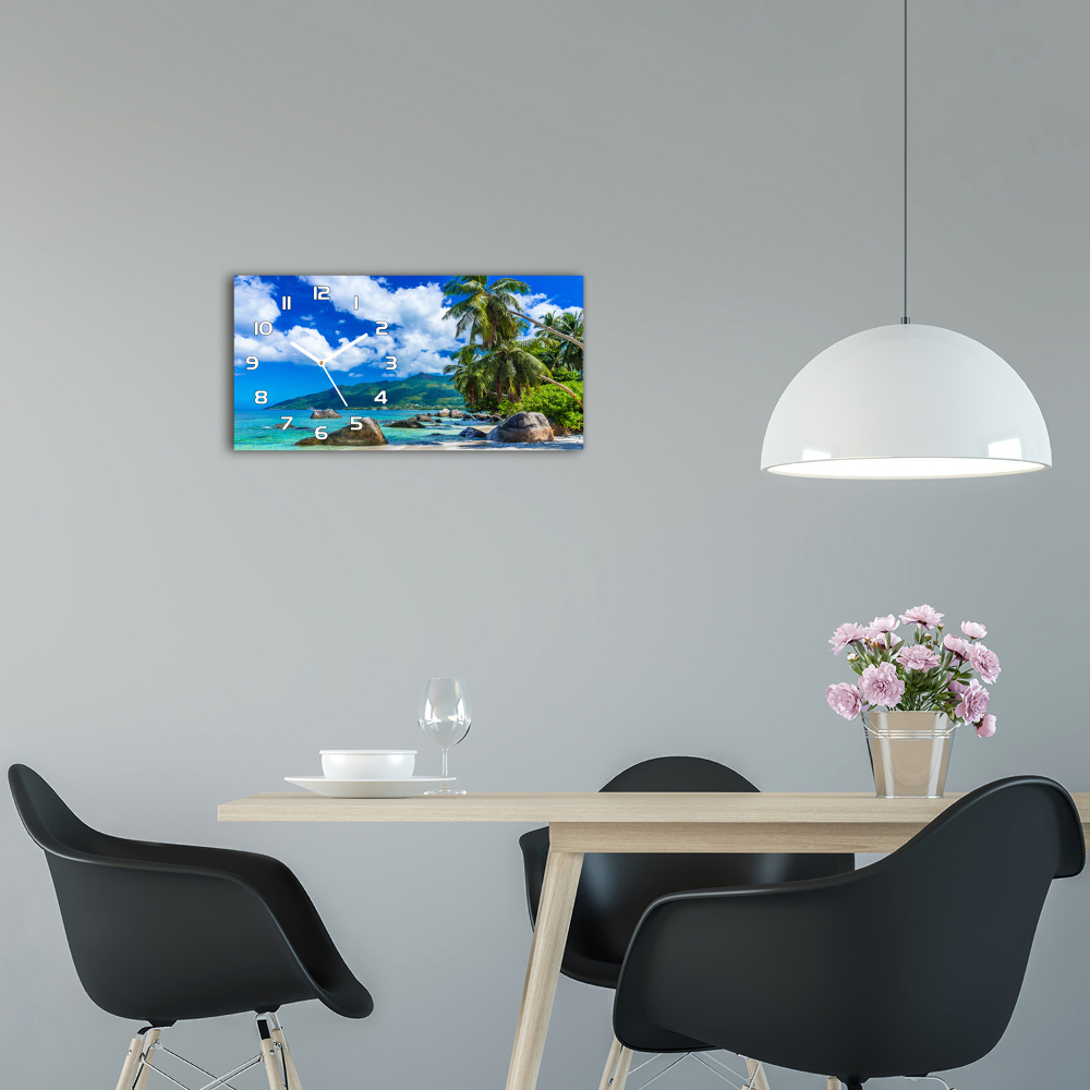 Horizontal rectangular wall clock Seychelles beach