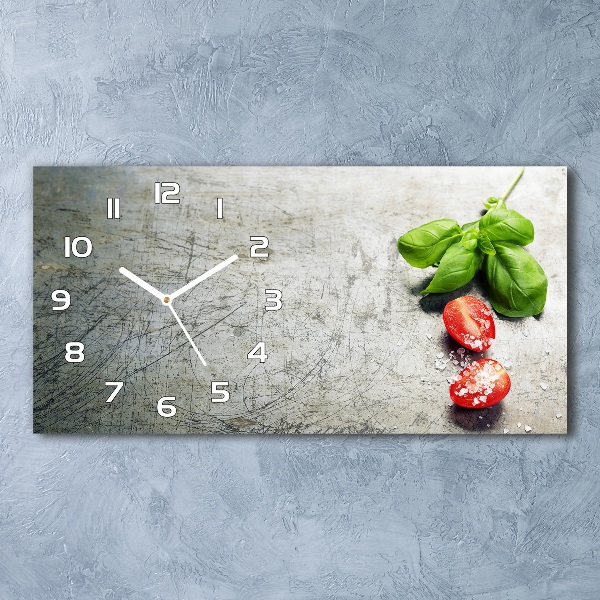 Horizontal rectangular wall clock Tomatoes and basil