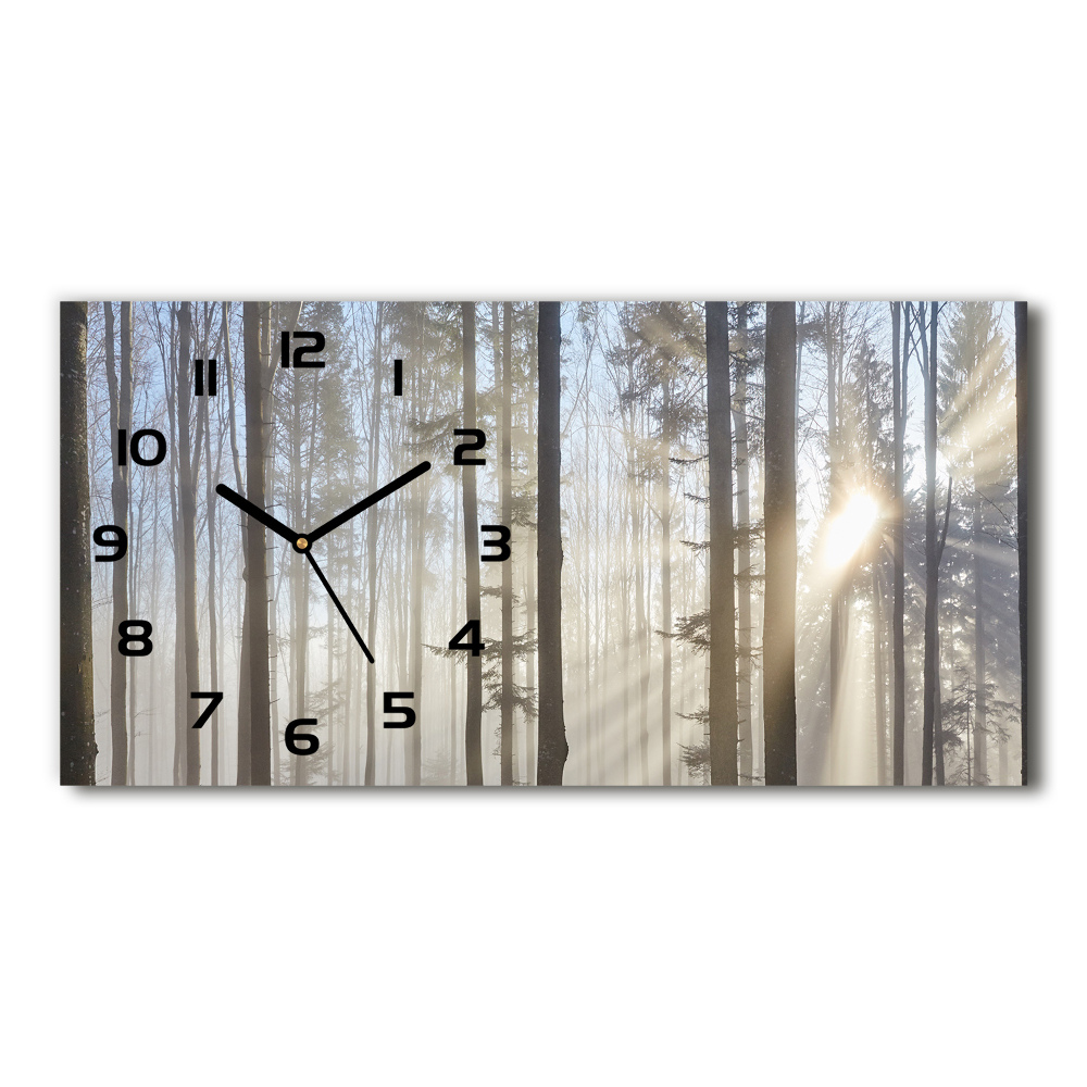 Horizontal rectangular wall clock Fog in the forest