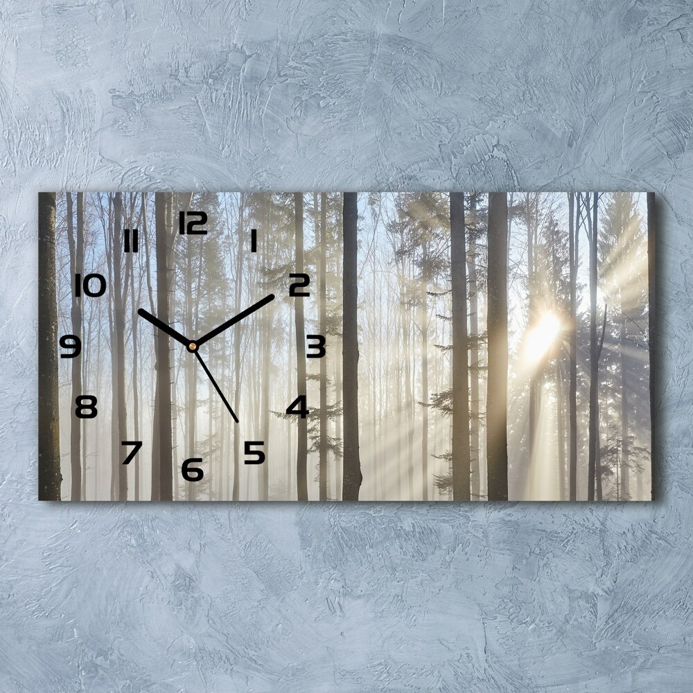 Horizontal rectangular wall clock Fog in the forest