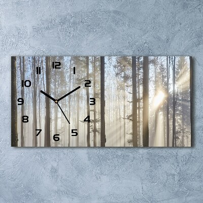 Horizontal rectangular wall clock Fog in the forest