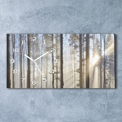 Horizontal rectangular wall clock Fog in the forest