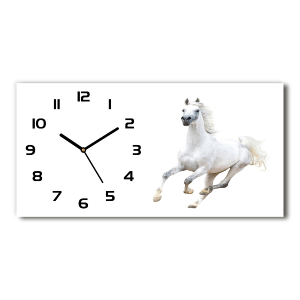 Horizontal rectangular wall clock White Arabic horse