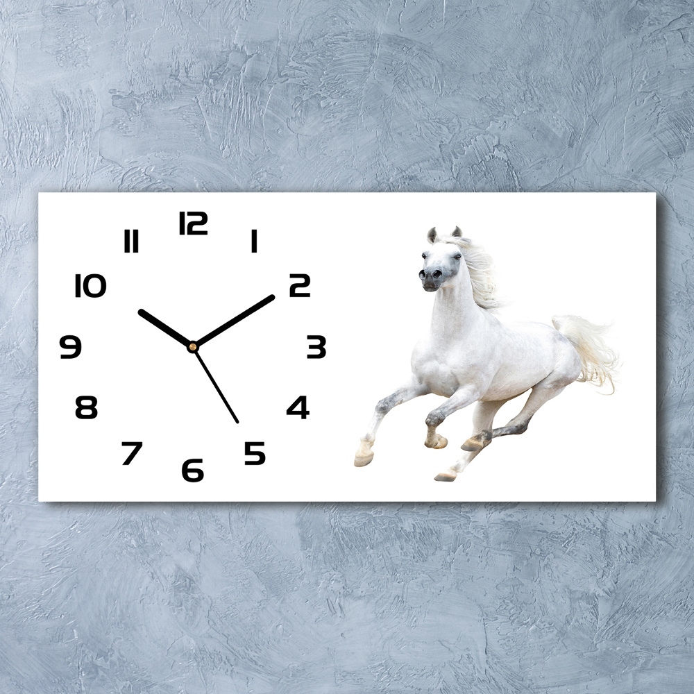 Horizontal rectangular wall clock White Arabic horse