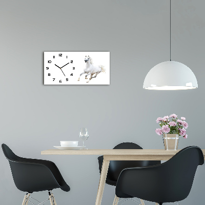 Horizontal rectangular wall clock White Arabic horse