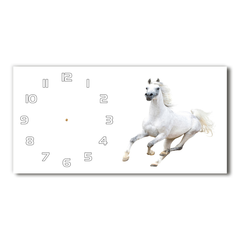 Horizontal rectangular wall clock White Arabic horse