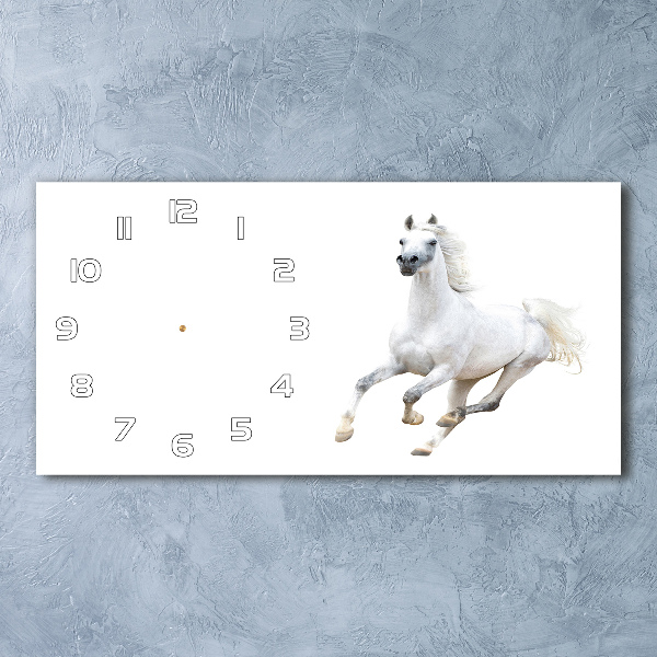 Horizontal rectangular wall clock White Arabic horse