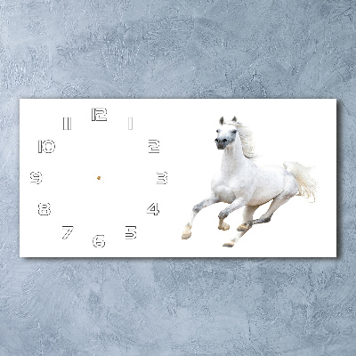 Horizontal rectangular wall clock White Arabic horse