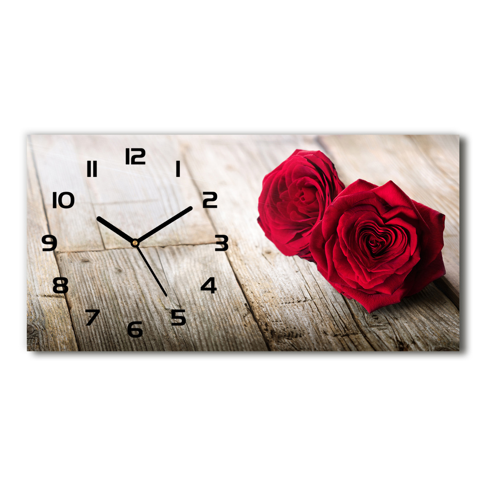 Horizontal wall clock Roses on wood