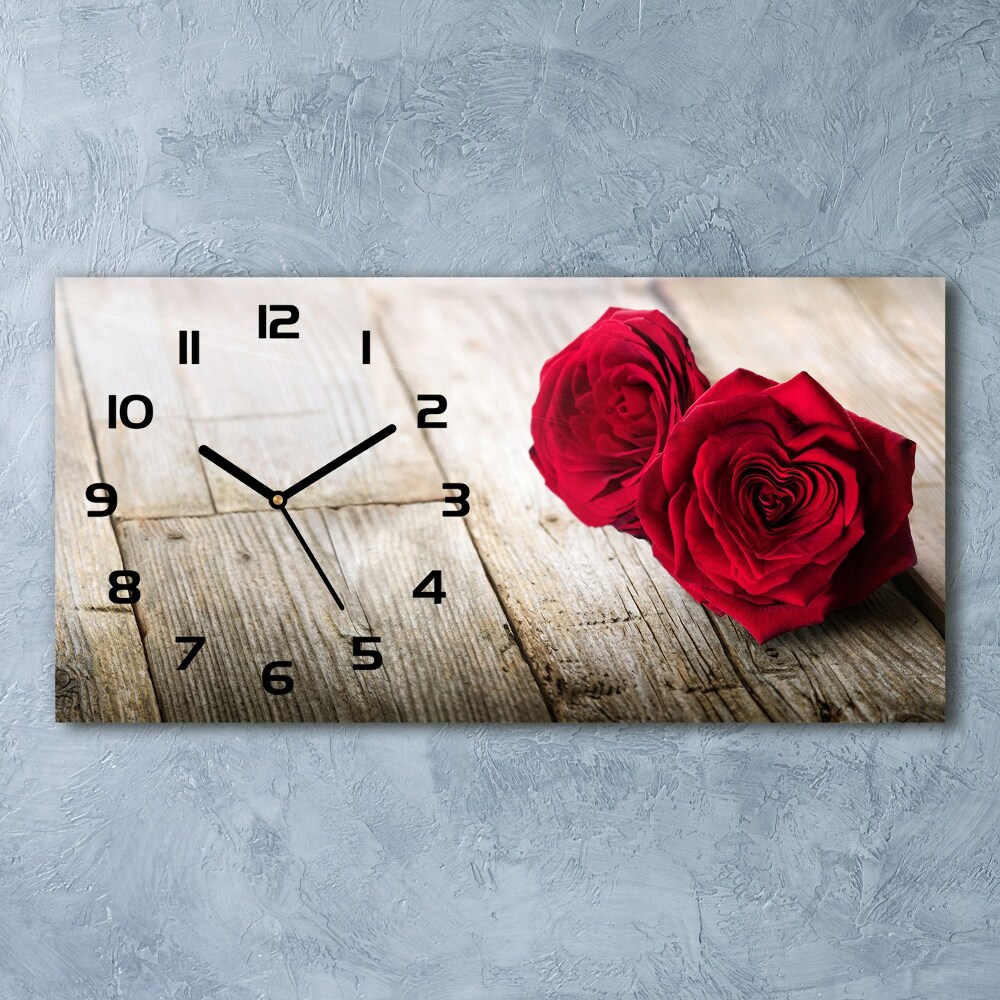 Horizontal wall clock Roses on wood