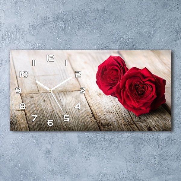 Horizontal wall clock Roses on wood