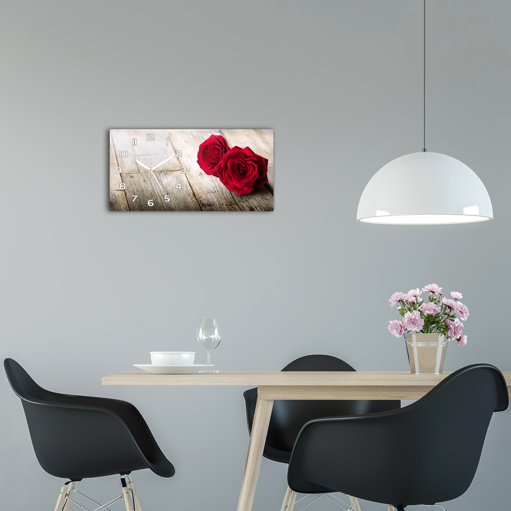 Horizontal wall clock Roses on wood