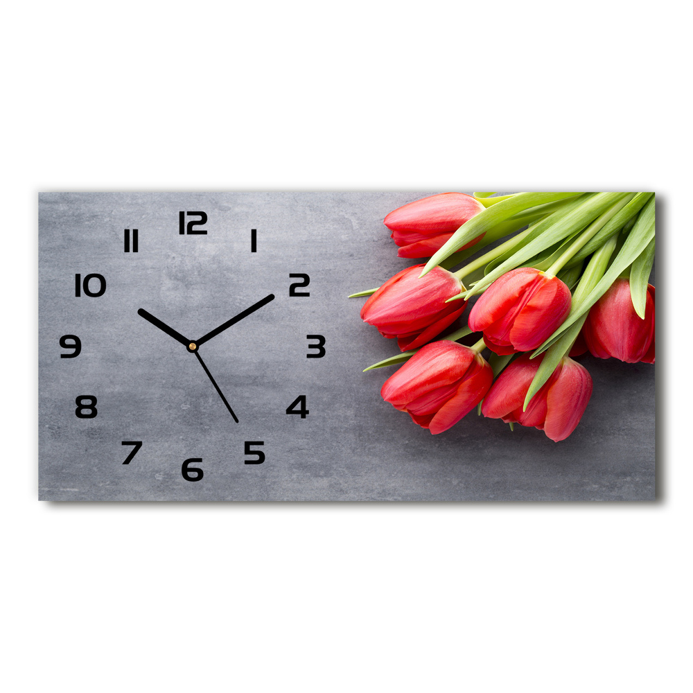 Horizontal wall clock Red tulips