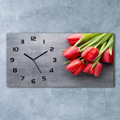 Horizontal wall clock Red tulips