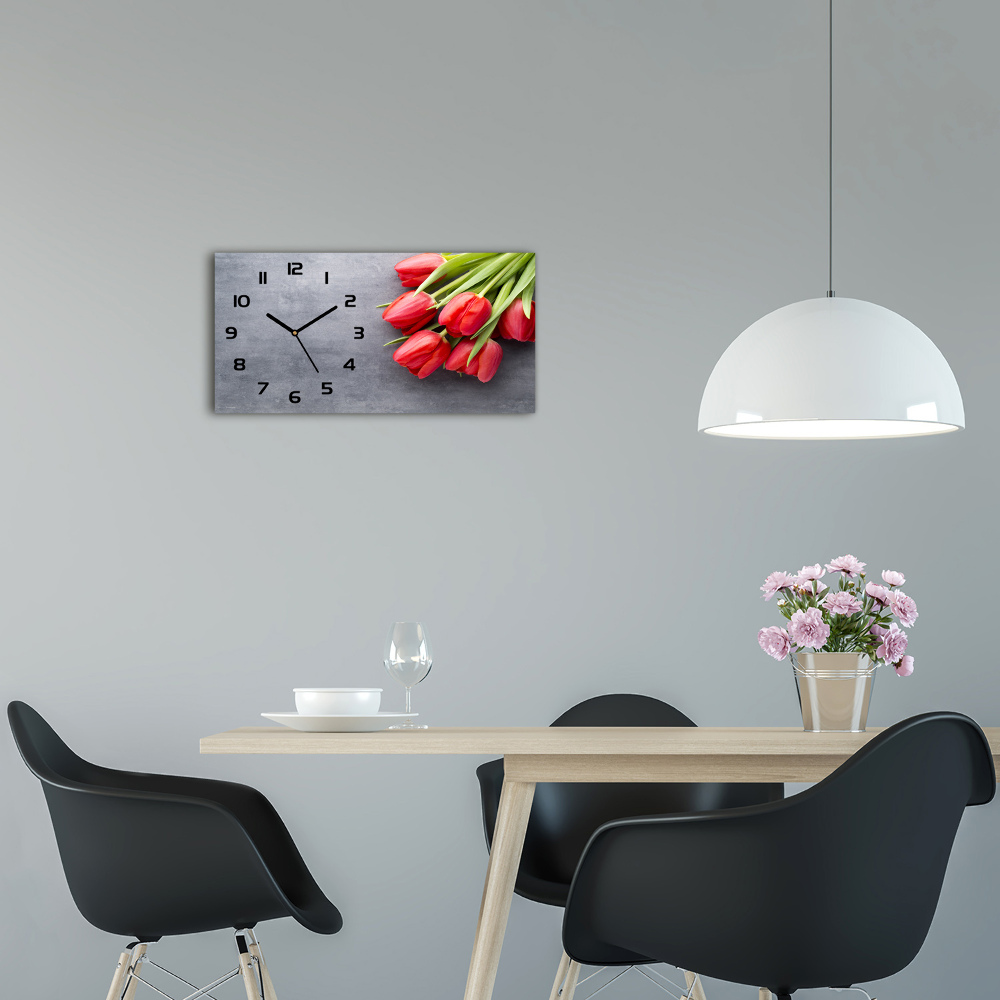 Horizontal wall clock Red tulips