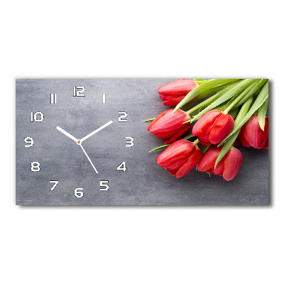 Horizontal wall clock Red tulips