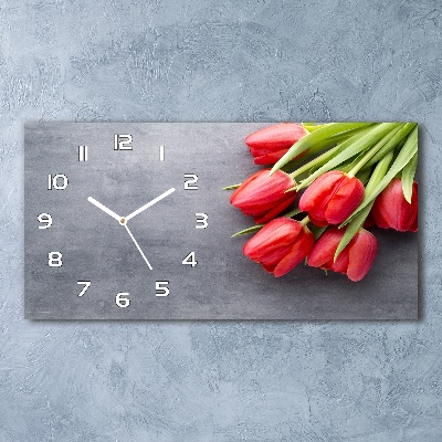 Horizontal wall clock Red tulips