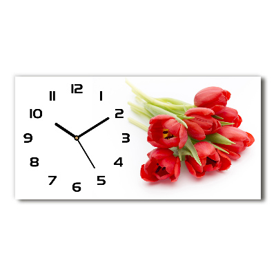 Horizontal rectangular wall clock Red tulips