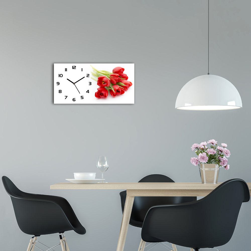 Horizontal rectangular wall clock Red tulips