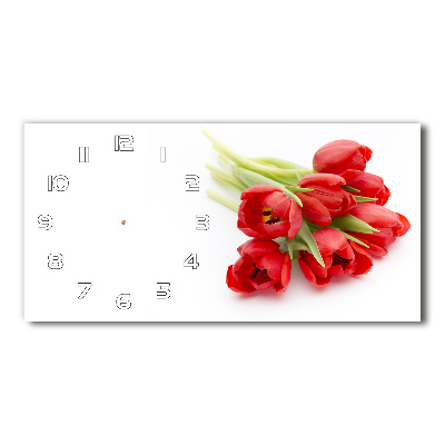 Horizontal rectangular wall clock Red tulips