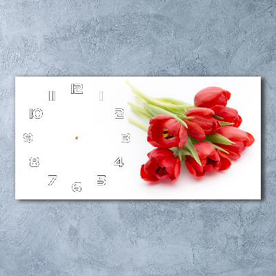 Horizontal rectangular wall clock Red tulips