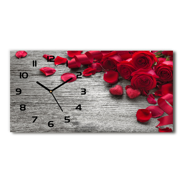 Horizontal rectangular wall clock Red roses