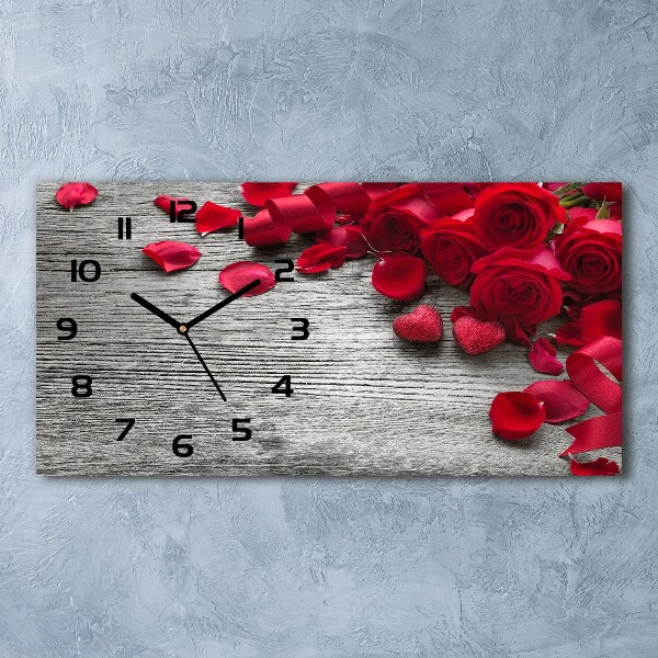 Horizontal rectangular wall clock Red roses