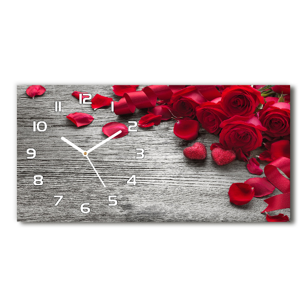 Horizontal rectangular wall clock Red roses