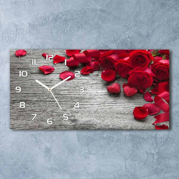 Horizontal rectangular wall clock Red roses