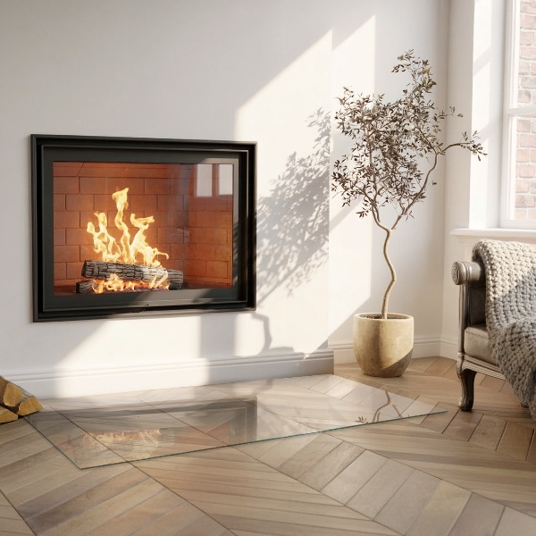 Glass hearth rectangular transparent