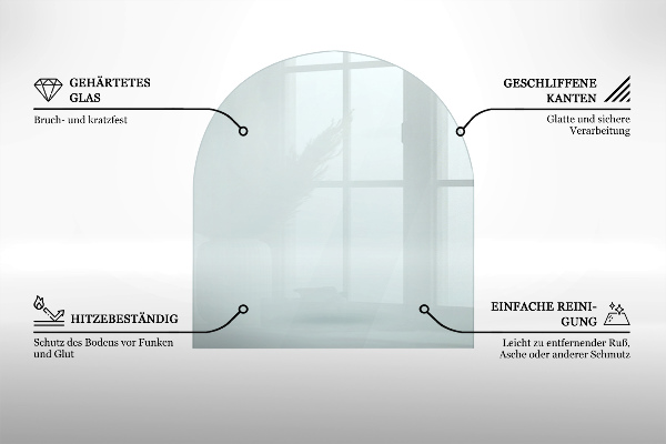 Glass wood burner hearth half round transparent