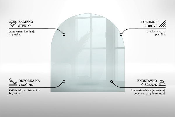 Glass wood burner hearth half round transparent