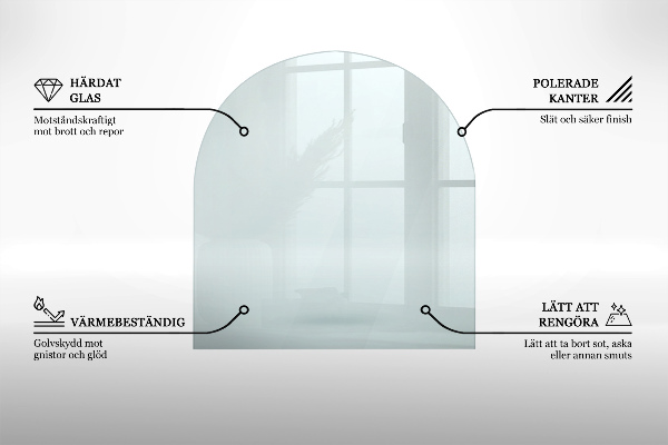 Glass wood burner hearth half round transparent