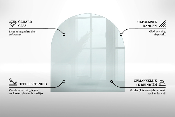 Glass wood burner hearth half round transparent