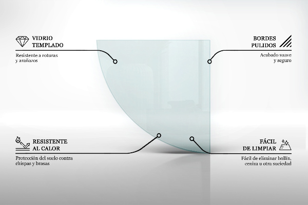 Corner glass hearth quadrant transparent