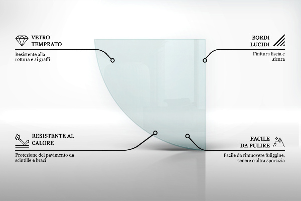 Corner glass hearth quadrant transparent