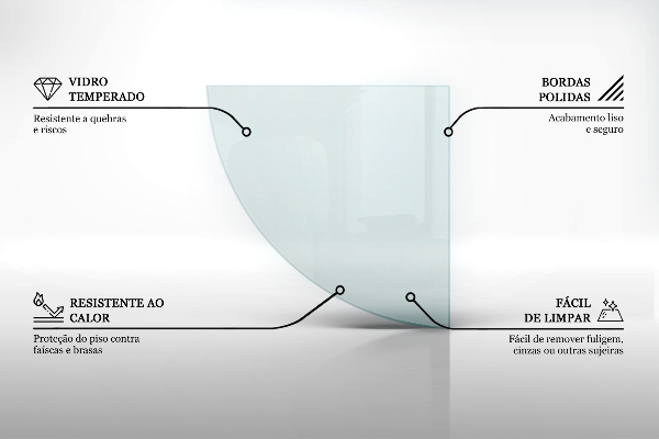 Corner glass hearth quadrant transparent