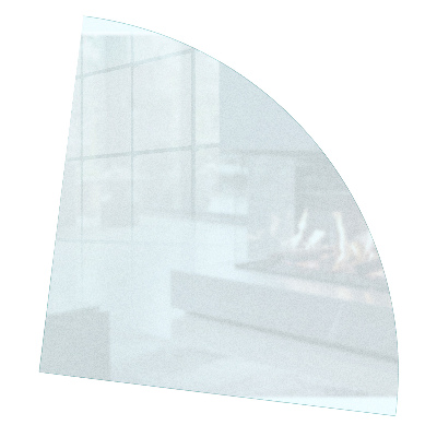 Quarter circle fireplace pad with a matte glass optical effect