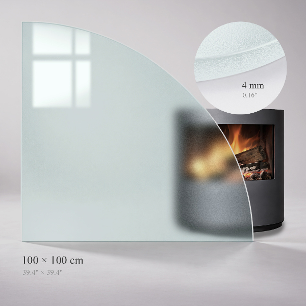 Quarter circle fireplace pad with a matte glass optical effect
