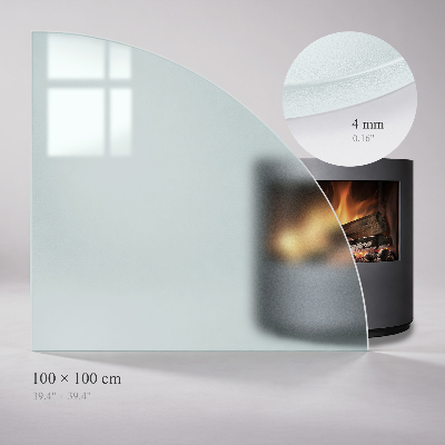 Quarter circle fireplace pad with a matte glass optical effect
