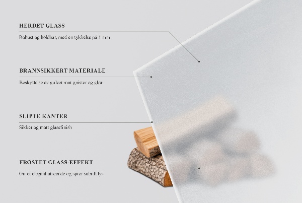 Quarter circle fireplace pad with a matte glass optical effect