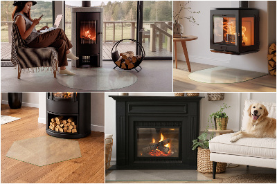 Quarter circle fireplace pad with a matte glass optical effect