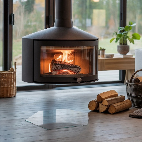 Hexagonal tempered glass hearth transparent