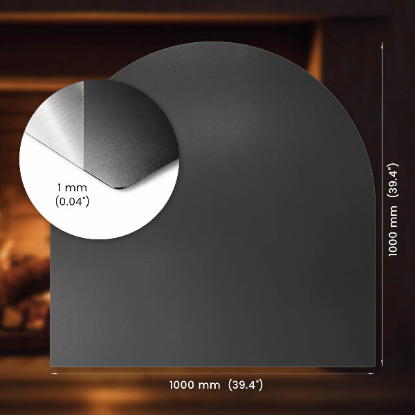 Semi-oval hearth pad for fireplace in industrial metal