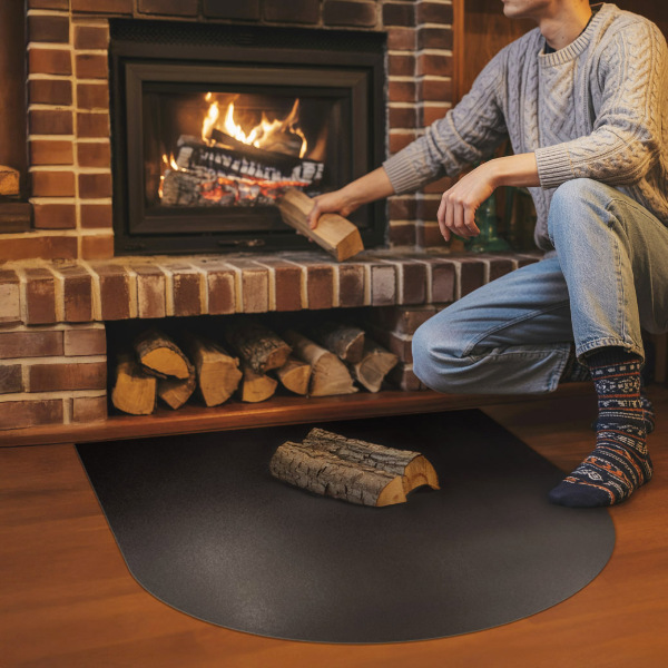 Semi-oval hearth pad for fireplace industrial metal