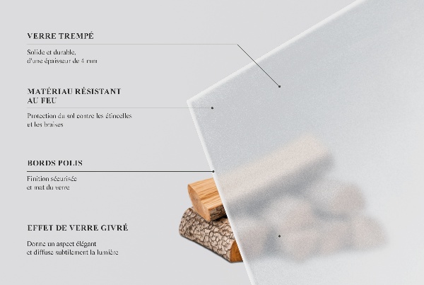 Semi-oval hearth pad for wood stove Frosted visual effect
