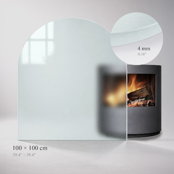 Semi-oval hearth pad for wood stove with a frosted visual effect