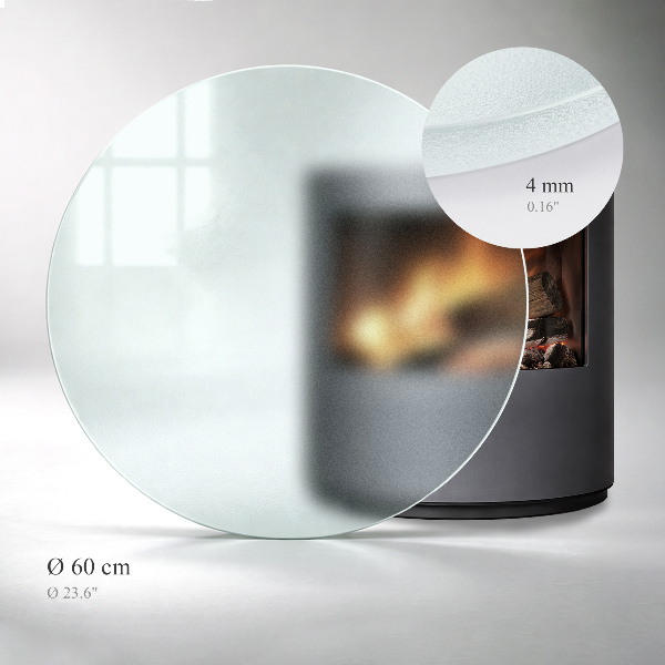 Round wood burner hearth pad with a milky glass optical effect